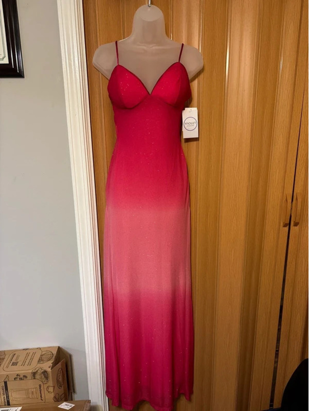 Violet Weekend Pink Ombre Glitter Maxi Dress Women’s Size 5/6 NWT